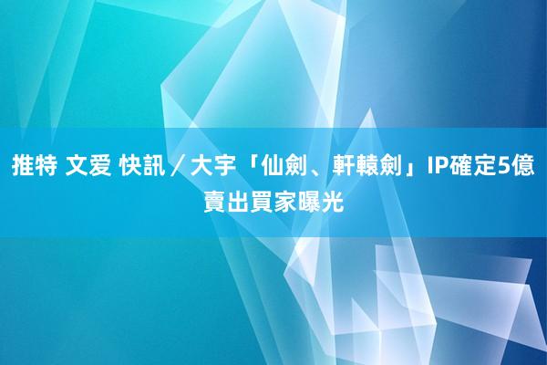 推特 文爱 快訊／大宇「仙劍、軒轅劍」IP確定5億賣出　買家曝光